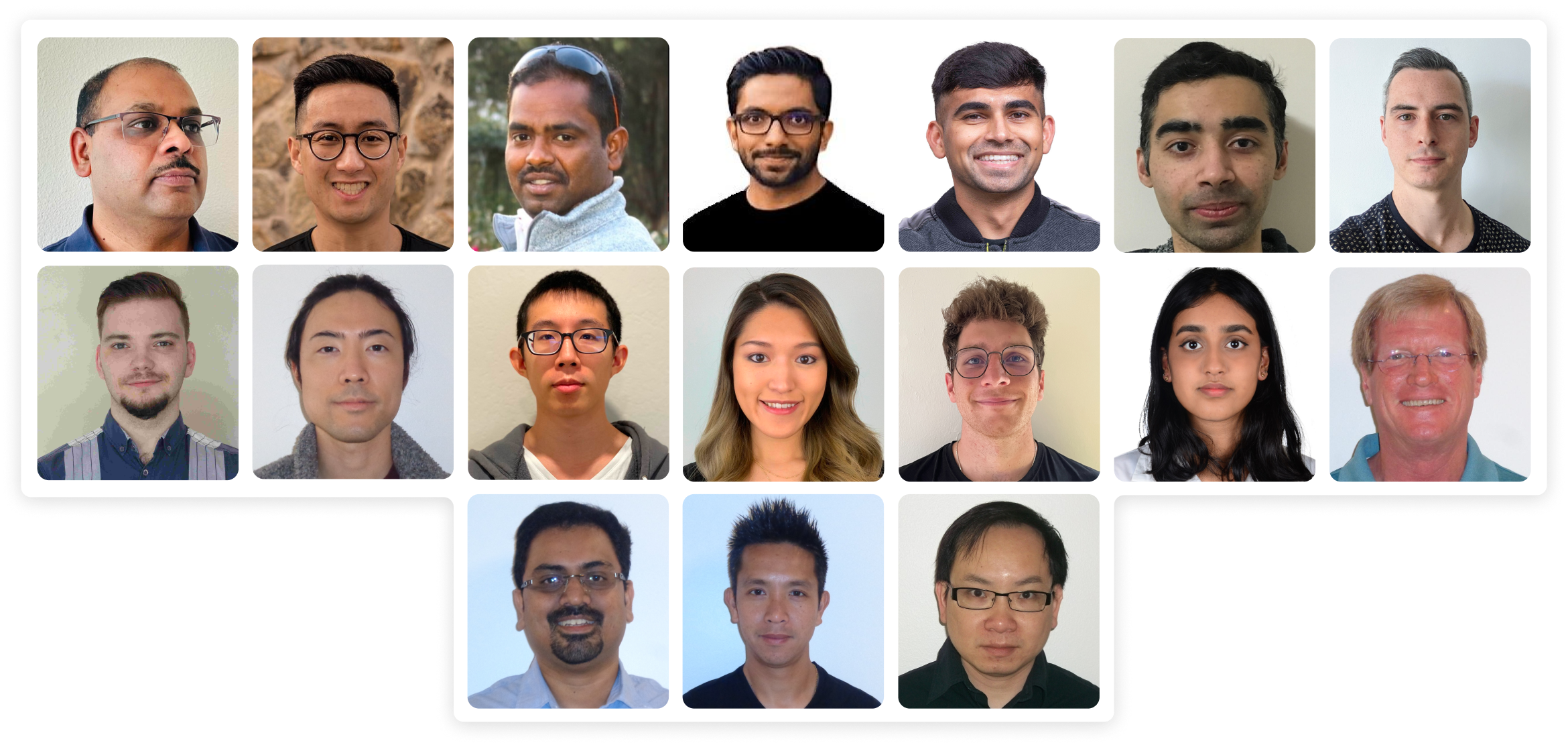 A photo collage arranged in a 1:1 grid, featuring individual photos of each member of the Product Development and Project Management Team